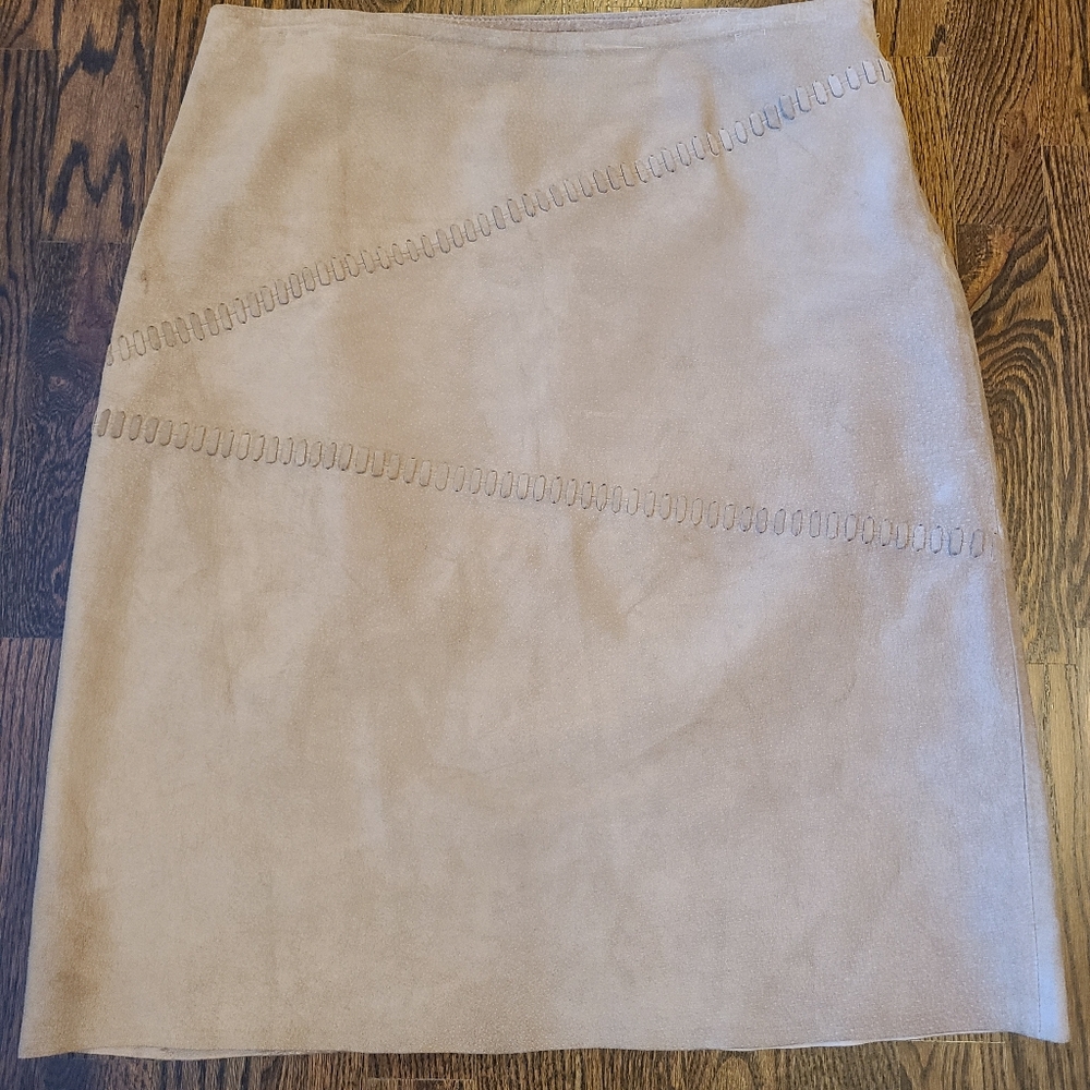 INC International Concepts Tan Brown Genuine Leather Straight Skirt 12